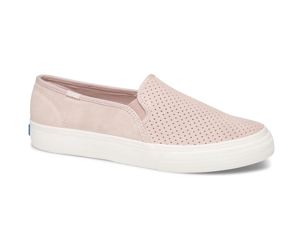 Keds Slip Ons Pink - Double Decker Perf Suede - Womens KCFBZN-526